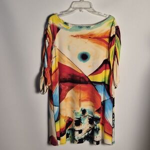 Eva Varro Made In USA XL Art Print Tunic Ruchex Sleeve Stretch Travel Jersey...